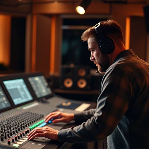 Engenheiro de mixagem trabalhando em console de áudio