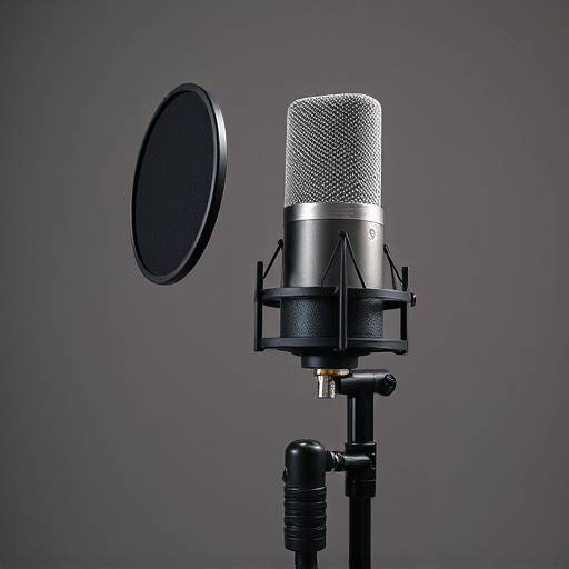 Microfone condensador Neumann U87 Ai no pedestal, com filtro anti-pop